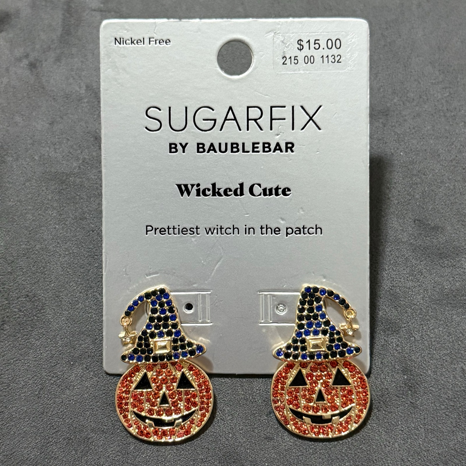 New | Sugarfix By Baublebar | Wicked Cute Rhinestone Pumpkin Witch Earrings